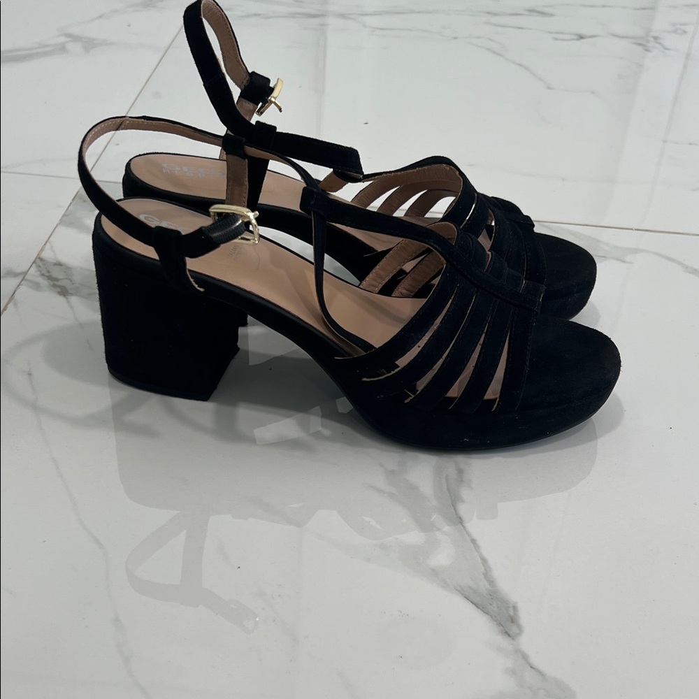 Geox Black Strappy Block Heels